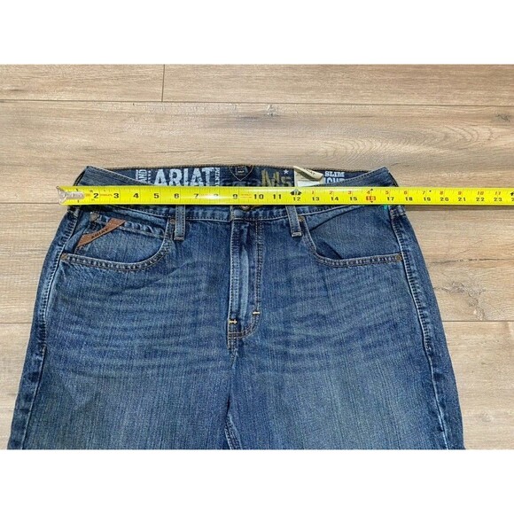 Ariat M5 Straight Slim Mens 33X32 Western Embroidered Stitch Blue Jeans Whiskers - Picture 5 of 9